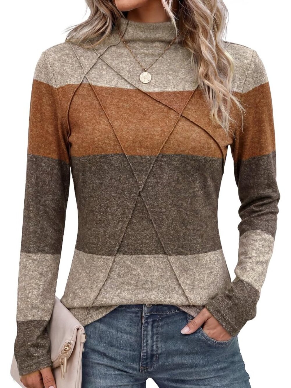 Elegant Brown Striped Long Sleeve Shirt for Women - Fall & Winter Style